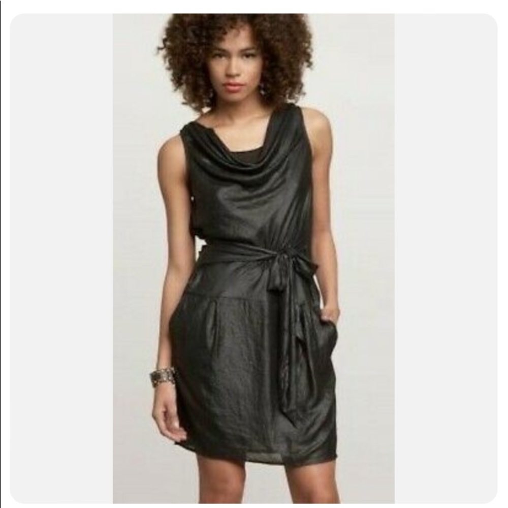 GAP Cowl Neck Self Tie Belt Black Dress EUC